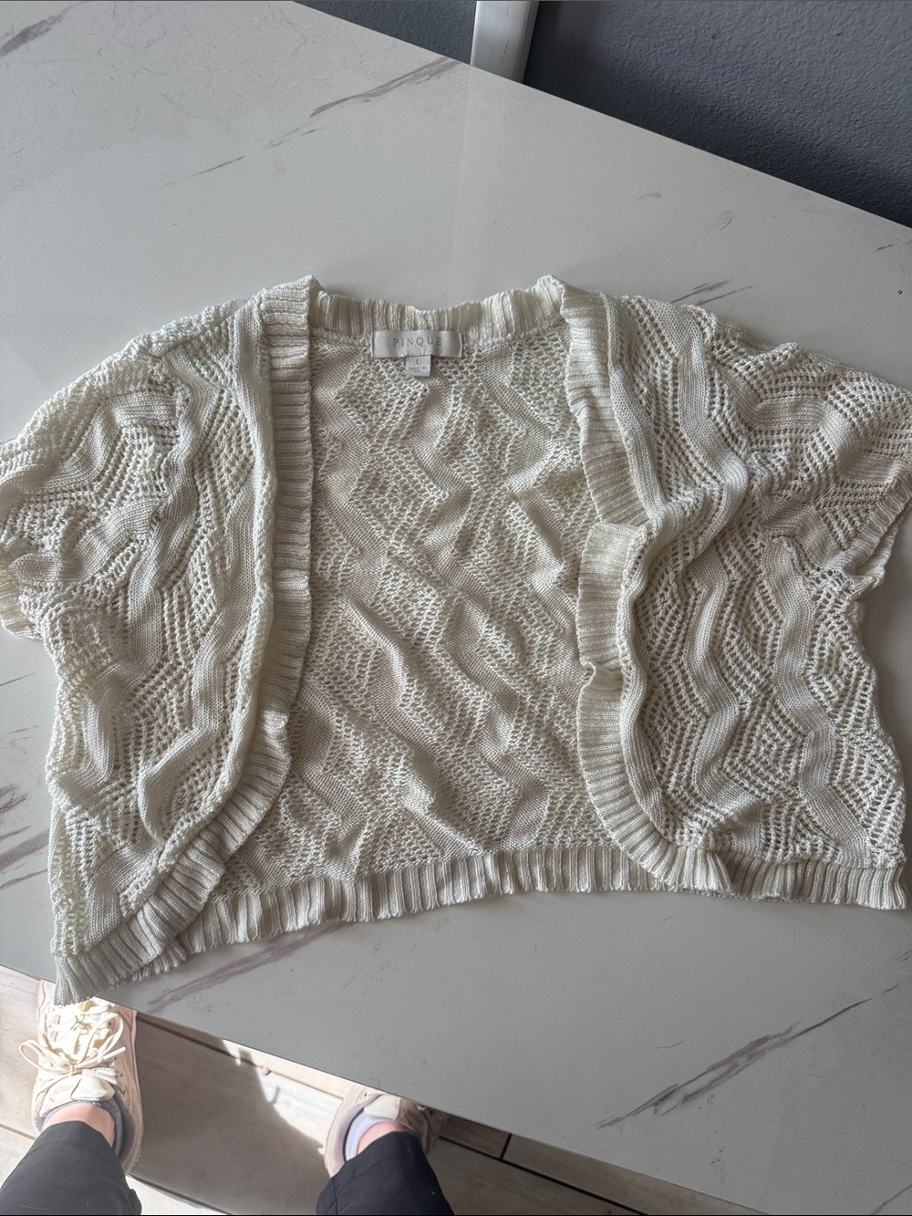 Ivory Open-Front Short Knit Cardigan
